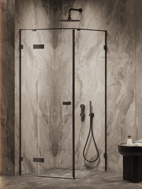 Kabina prysznicowa 110x110x200 cm New Trendy OXIA Black, zawias na małej ściance, Prawa AXJ-0369