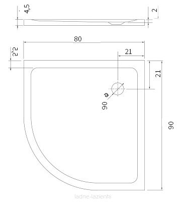 Brodzik półokrągły asymetryczny 80x90 lewy niski 4,5cm MILD biały NEW TRENDY B-0686