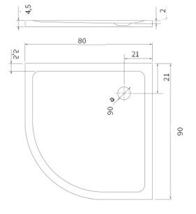 Brodzik półokrągły asymetryczny 80x90 lewy niski 4,5cm MILD biały NEW TRENDY B-0686