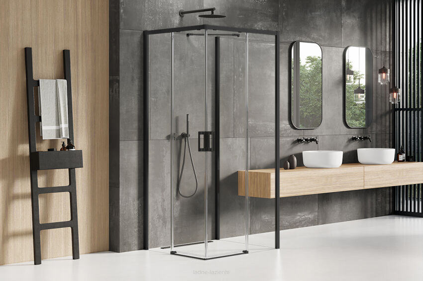 New trendy Kabina prysznicowa 80x80 CZARNA PRIME BLACK trójścienna K-0993