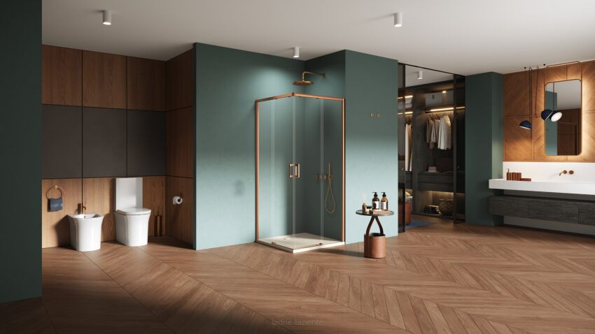 Miedziana szczotkowana Kabina prysznicowa PRIME COPPER BRUSHED 90x80 New Trendy D-0810A/D-0809A