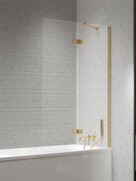 Złoty szczotkowany parawan nawannowy NESTA GOLD BRUSHED 120x150 prawy 6mm New Trendy P-0250