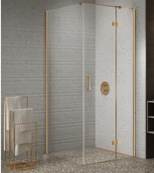 Złoto szczotkowane kabina prysznicowa NESTA GOLD BRUSHED 90x70 prawa K-4436 NEW TRENDY