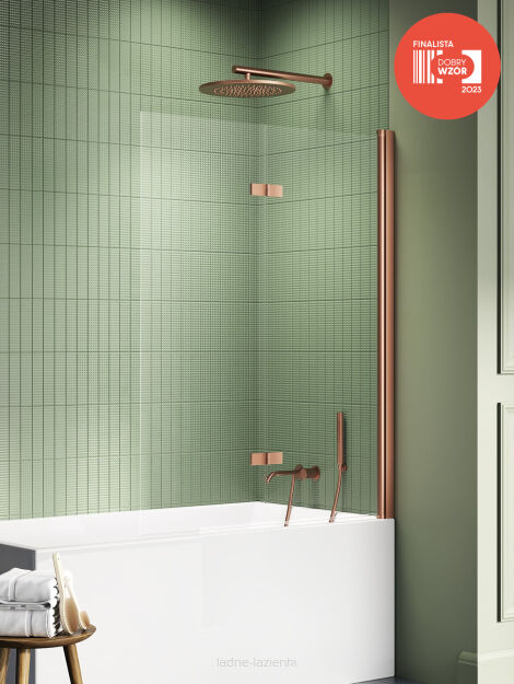 Miedziany Parawan nawannowy New SOLEO COPPER BRUSHED 110x140 prawy składany New Trendy P-0138