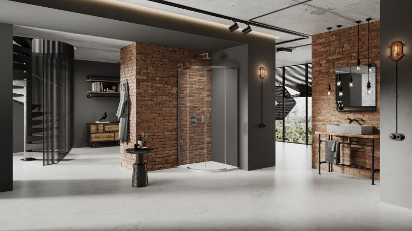 Nowoczesna kabina półokrągła PRIME GUNMETAL rozsuwana 90x90X200  New Trendy K-4978