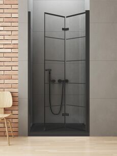 NEW TRENDY drzwi prysznicowe NEW SOLEO BLACK 90 h195 Prawe składane łamane z kratką D-0284A