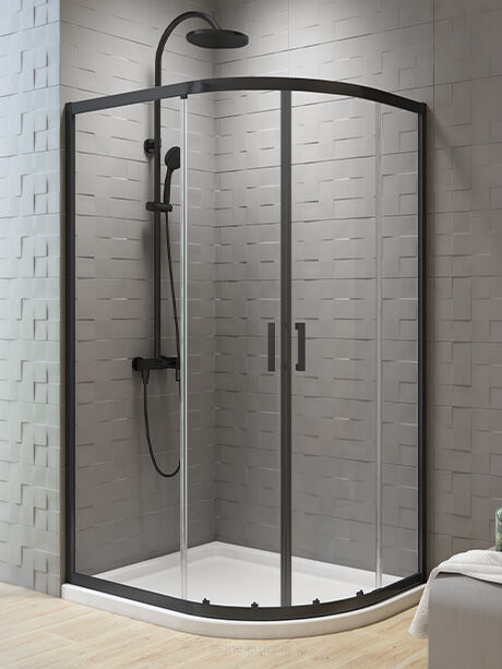 Kabina asymetryczna półokrągła 80x90 czarna NEW VARIA Black K-5464 New Trendy