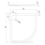 Brodzik półokrągły asymetryczny 80x90 prawy niski 4,5cm MILD biały NEW TRENDY B-0685 - 2