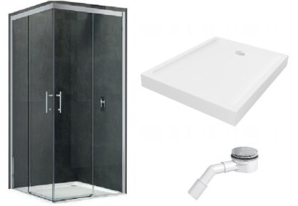 Novellini kabina prysznicowa KALI AH 90x80, 80x90  KALIAH76L1B +KALIAH86L1B + brodzik Mild 90x80x11,5 B-0611+ syfon