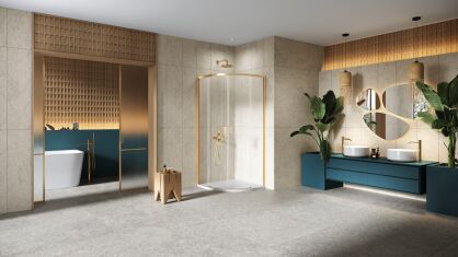 Złota szczotkowana Kabina półokrągła PRIME GOLD BRUSHED rozsuwana 90x90 h200 New Trendy K-3589