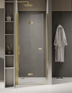 NEW TRENDY Złote drzwi prysznicowe NEW SOLEO LIGHT GOLD 90X195 lewe WNĘKOWE, SKŁADANE D-0464A