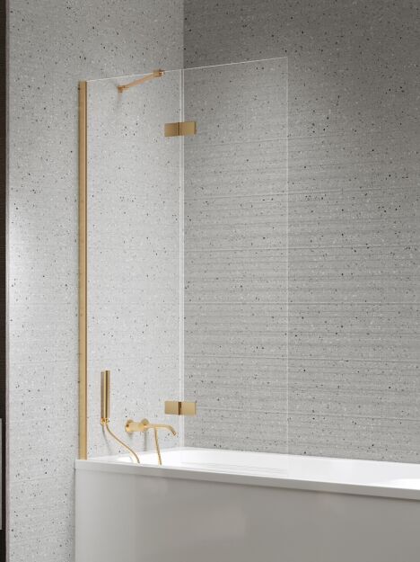 Złoty szczotkowany parawan nawannowy NESTA GOLD BRUSHED 110x150 lewy 6mm New Trendy P-0247